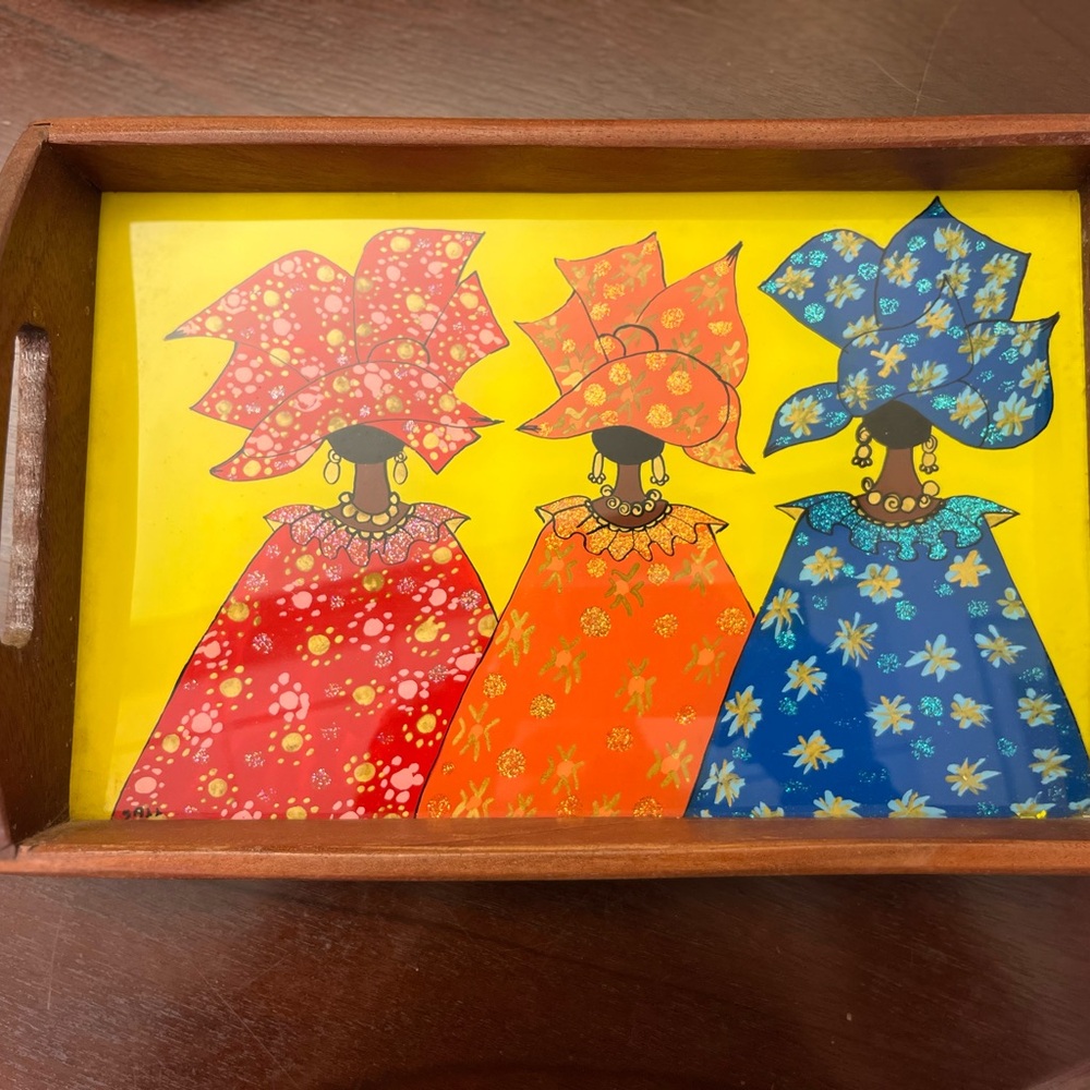 Colorful African Women Decorative Tray - Red Orange Blue